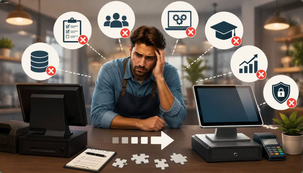 Common POS system switching mistakes illustration