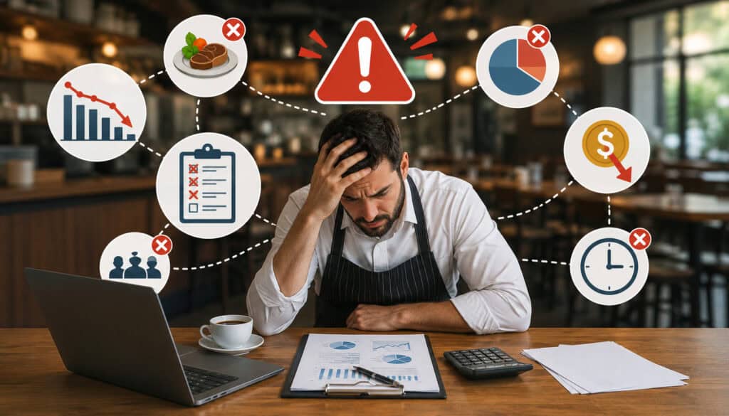 Restaurant manager reviewing KPI tracking mistakes