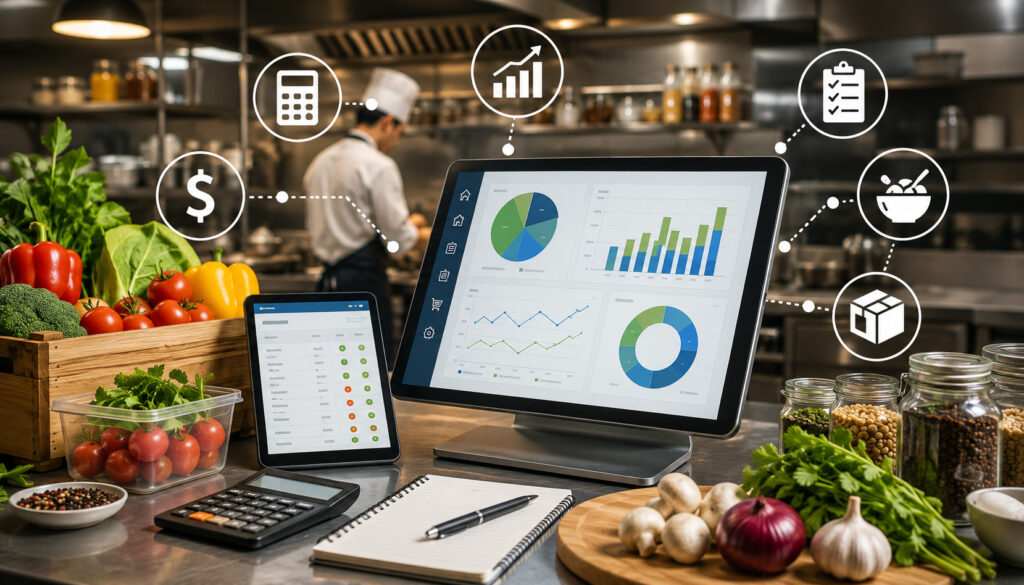 Restaurant software tracking food costs and inventory